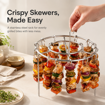 Stainless Steel Hanging Skewer Grill Rack – Crispy BBQ Made Easy