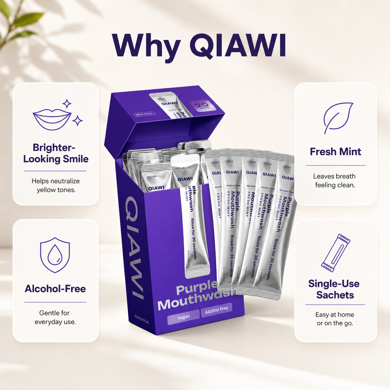 QIAWI Purple Mouthwash — Fresh Breath in 30 Seconds