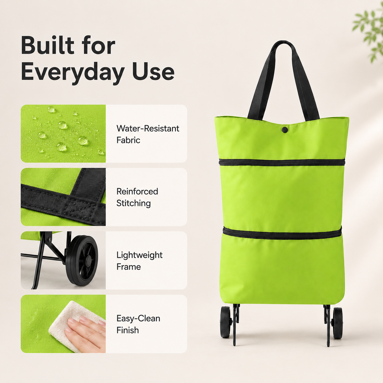 Foldable Rolling Shopping Tote