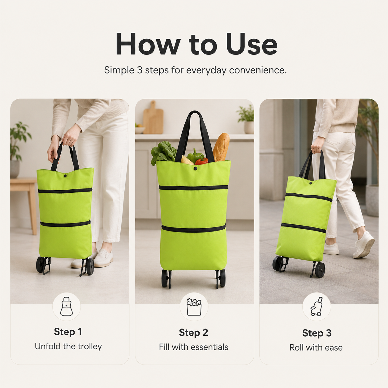 Foldable Rolling Shopping Tote