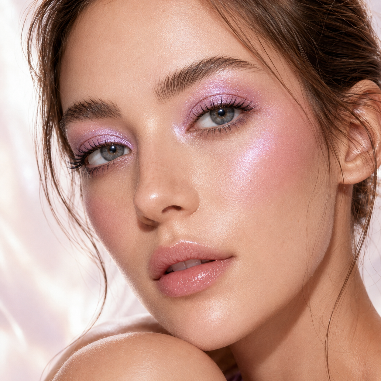 Edertas soft lilac eye and cheek shimmer look